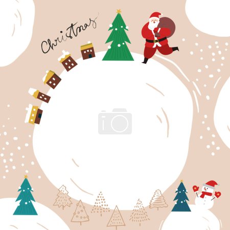 Téléchargez les illustrations : Joyeux Noël Père Noël note papier vecteur illustration avec arbre de Noël et fond boule de neige. - en licence libre de droit