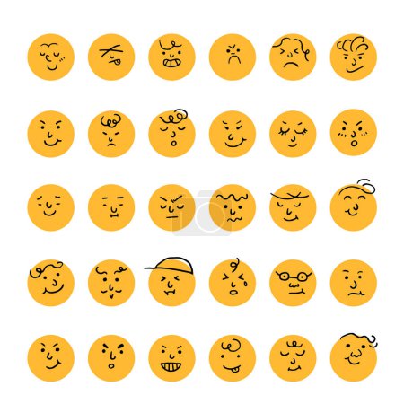 Téléchargez les illustrations : Ensemble d'émoticônes. Modèle de conception de carte de voeux de jour emoji du monde avec des sentiments différents - en licence libre de droit