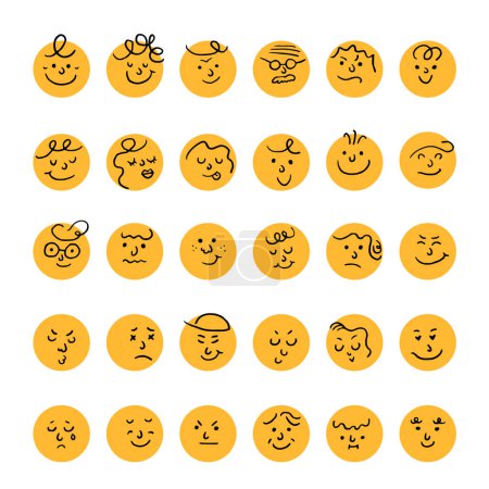 Ilustración de Conjunto de Emoticonos. Plantilla de diseño de tarjeta de felicitación del día mundial emoji con diferentes sentimientos - Imagen libre de derechos