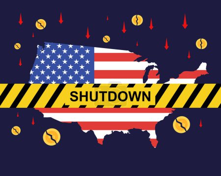 Téléchargez les illustrations : US Shutdown Impact sur le marché mondial US États-Unis crise économique - en licence libre de droit