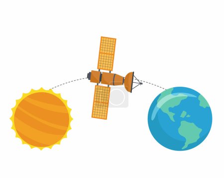 Ilustración de Satélite indio de exploración espacial orbitando el espacio exterior de la órbita solar para estudiar el Sol - Imagen libre de derechos