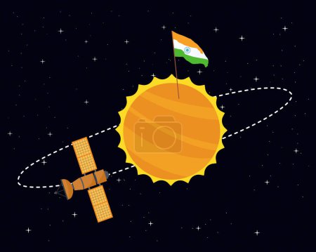 Ilustración de India lanzó el primer satélite al sol giró el punto de Lagrange 1 (L1) del sistema Sol-Tierra. - Imagen libre de derechos