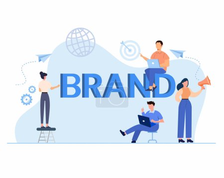 Illustration for Business team working on building brand Marketing and promotional campaign Brand awareness building. - Royalty Free Image