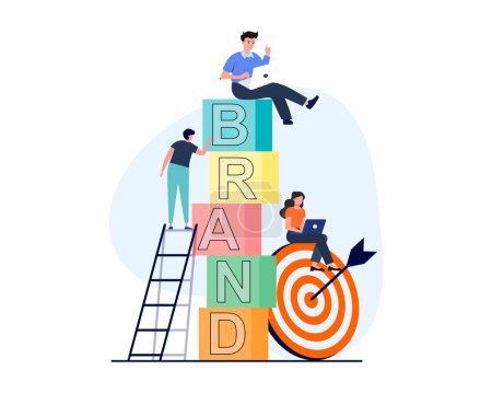 Illustration for Brand building marketing or advertising for company reputation Online brand analysis. Vector illustration. - Royalty Free Image