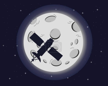 Ilustración de Un satélite espacial sobre la superficie de la luna Exploración del concepto espacial Misión espacial a la luna - Imagen libre de derechos