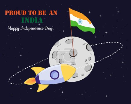 Ilustración de India lanza cohete a la luna con éxito el día de la independencia con cohete en el espacio - Imagen libre de derechos