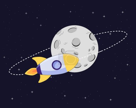 Ilustración de Lanza cohete a la luna con éxito Concepto de lanzamiento de nave espacial Misión espacial a la luna. - Imagen libre de derechos