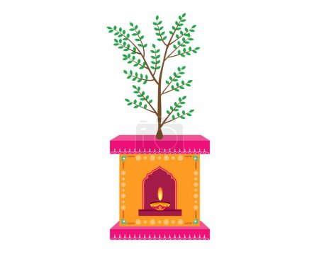 Tulsi Plant pour Tulsi Vivah Tulsi puja festival indien célébration illustration vectorielle