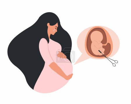 Téléchargez les illustrations : Femme enceinte tenant bébé utérus et pleurant fausse couche avortement perte grossesse infertilité problème vectoriel illustration - en licence libre de droit