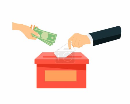 political candidate gives money for buying votes people putting vote in the ballot box election