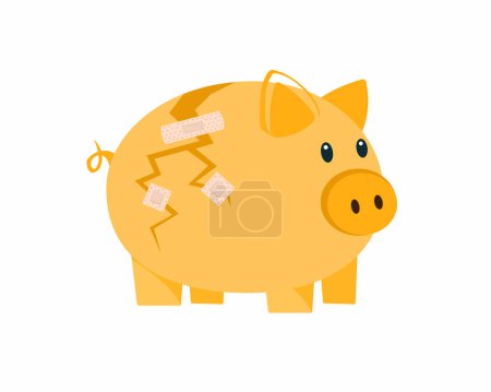 broken piggy bank and repair by aid bandage after recovery economy crisis investment concept vector illustration