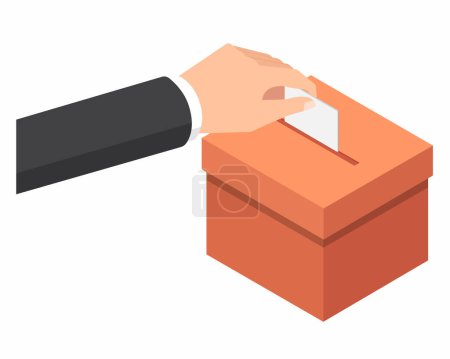 man putting vote in the ballot box election isometric design.