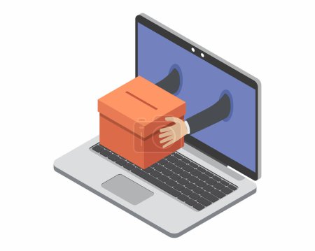 Online voting and election ballot box that come out from laptop vector illustration