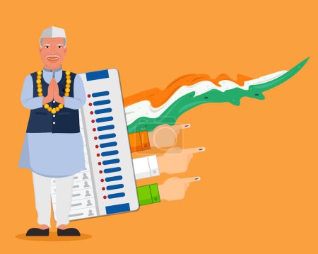Indian general election candidate request for vote and people showing voting finger with evm machine Indian flag illustration vector