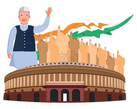 Indien 2024 lok sabha Wahl zur Wahl des Premierministers Parlamentsgebäude im Hintergrund Wahlkampf