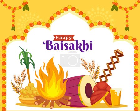 heureux baisakhi Punjabi sikh festival avec guirlande décoration flyer affiche bannière salut créatif