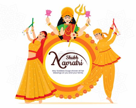 couple playing dandiya in subh navratri celebration night poster or banner background for navratri dussehra festival of India