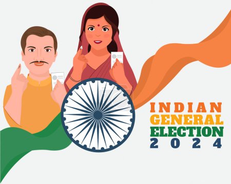 Elecciones Generales Indias hombres y mujeres indias mostrando el dedo de voto y el voto con tarjeta de votación para la India