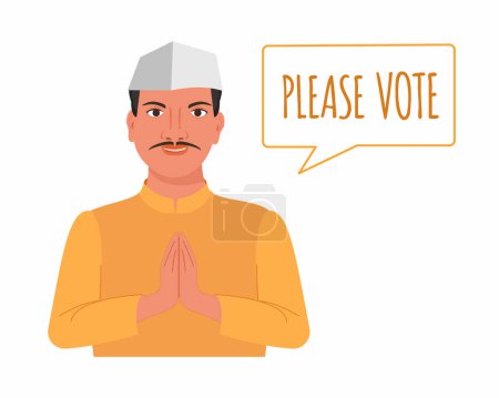 Candidato político indio solicitando en namaste pose para votar Elecciones Generales Indias