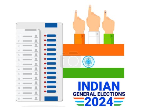 Indischer Parlamentswahlkampf mit Menschen unterschiedlicher Herkunft mit Zeigefinger und EVM-Maschine