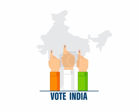 Día Nacional de los Votantes India con mapa de la India con 3 manos y símbolo de puntero de votación para votar por el saludo, publicación en las redes sociales