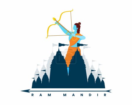 Ilustración de Shree Ram Mandir Ayodhya spiritual Hindu temple Lord ram with arrow and bow - Imagen libre de derechos