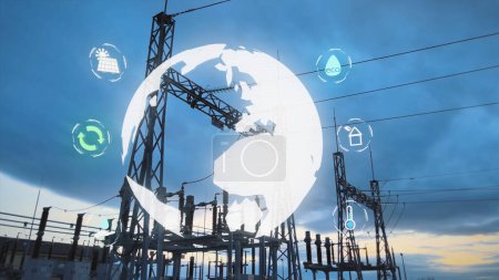 Photo for Global warming power plant energy station. Alternative eco Sustainable development goals. Industrial revolution green energy suppy - Royalty Free Image
