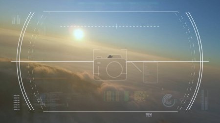 Photo for Tracking a Unidentified flying object above mountains and clouds - 3d hud render - Royalty Free Image
