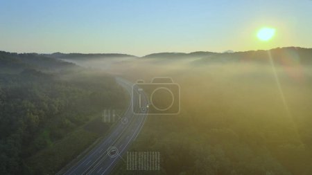 Photo for Automated car tracking system, self driving cars on road, satellite aerial view - Royalty Free Image