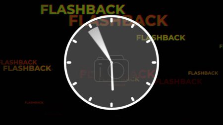Photo for Flashback sign Behind The Clock With Hands Rotating Backward. Graphic - Royalty Free Image