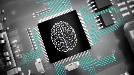 KI-Gehirn verbindet sich mit Computer- und Internetwelt - 3D-Render
