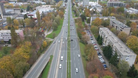 Zagreb Croatia, aerial view of traffic cars driving on Slavonska avenue limited access highway drone cityscape