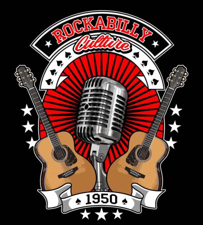 Ilustración de Rockabilly diseño camiseta vector plantilla - Imagen libre de derechos