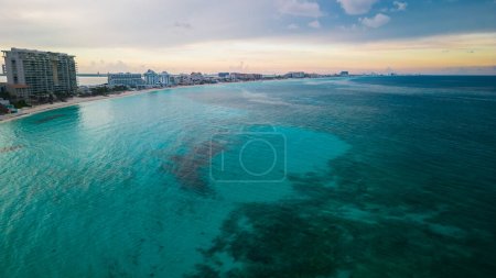 Photo for Aerial of hotel zone district famous travel holiday destination Mexican Caribbean Sea Riviera Maya - Royalty Free Image