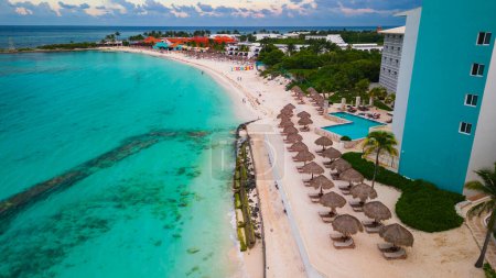 Photo for Aerial of hotel zone district famous travel holiday destination Mexican Caribbean Sea Riviera Maya - Royalty Free Image
