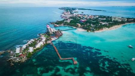 Photo for Aerial of Cancun Mexico riviera Maya Coastal Beach with Blue Turquoise Waters at Mexico's Famous Tourist Landmarks for Vacation and Holidaymakers - Royalty Free Image