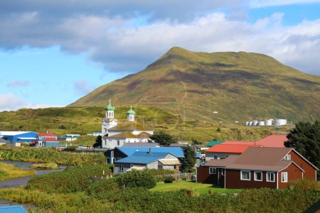 Alaska, view of Dutch Harbor in the centre the Church of the Holy Ascension  