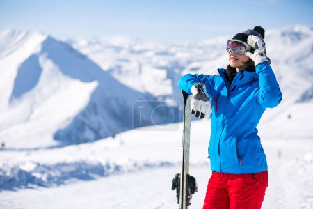 Photo for Girl skiing in the Georgian mountains - Royalty Free Image