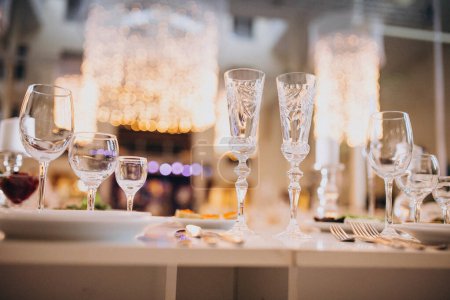 Photo for Decorated tables at a luxury wedding restaurant - Royalty Free Image