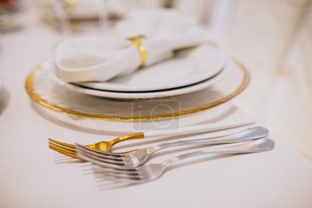Photo for Decorated tables at a luxury wedding restaurant - Royalty Free Image