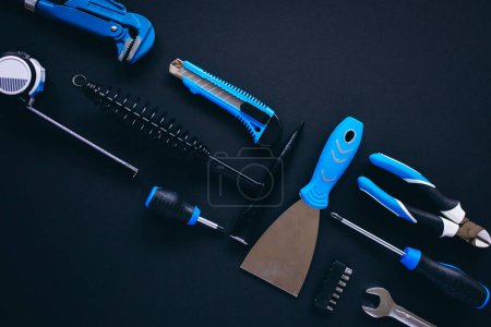 Photo for Tools background, set of tools on black background - Royalty Free Image