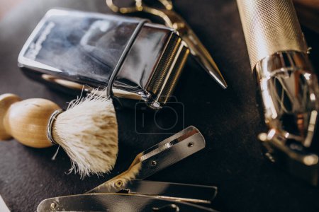 Photo for Shaving tools close up at a barber shop - Royalty Free Image