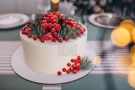 Photo for Christmas cake decorated with red berries - Royalty Free Image