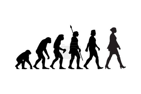 Téléchargez les illustrations : Théorie de l'évolution de la silhouette de l'homme du singe à la femme. Illustration vectorielle - en licence libre de droit