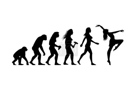 Téléchargez les illustrations : Théorie de l'évolution de la silhouette féminine du singe à la danseuse. Illustration vectorielle - en licence libre de droit