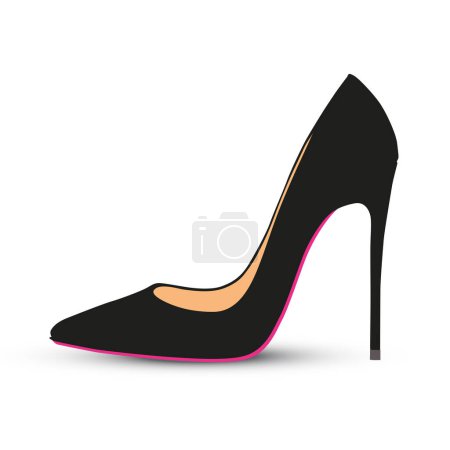 Illustration for 5 inches black high heels pump with pink sole. Vector illustration - Royalty Free Image
