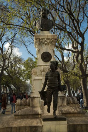 Photo for LISBON, PORTUGAL , 11 APRIL 2022.  Monument to the Portuguese writer and journalist, founder of the newspaper "Diario de Notisias" Eduard Coelho in Lisbon, Portugal. - Royalty Free Image