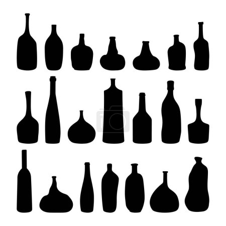 Abstrakte Flaschen und Vasen Vektor Silhouette Sammlung. Set aus gewölbten dekorativen Flaschen, Vasen und Krügen. Darstellung der Vektorsymbole auf weißem Hintergrund.