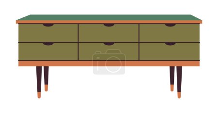 Pecho de cajones. Cómoda moderna de madera verde o cómoda para el interior del hogar. Muebles de almacenamiento de moda en estilo escandinavo para sala de estar. Ilustración vectorial plana aislada sobre fondo blanco.