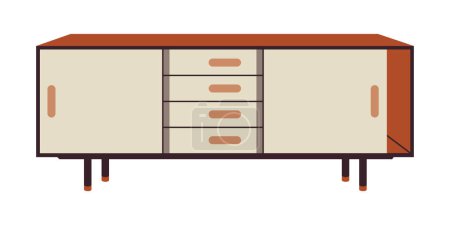 Pecho de cajones. Cómoda moderna de madera beige o soporte de TV para el interior del hogar. Muebles de almacenamiento de moda en estilo escandinavo para sala de estar. Ilustración vectorial plana aislada sobre fondo blanco.